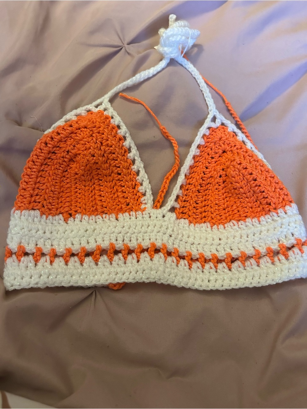 Handmade Orange & White Crochet Bralette Top